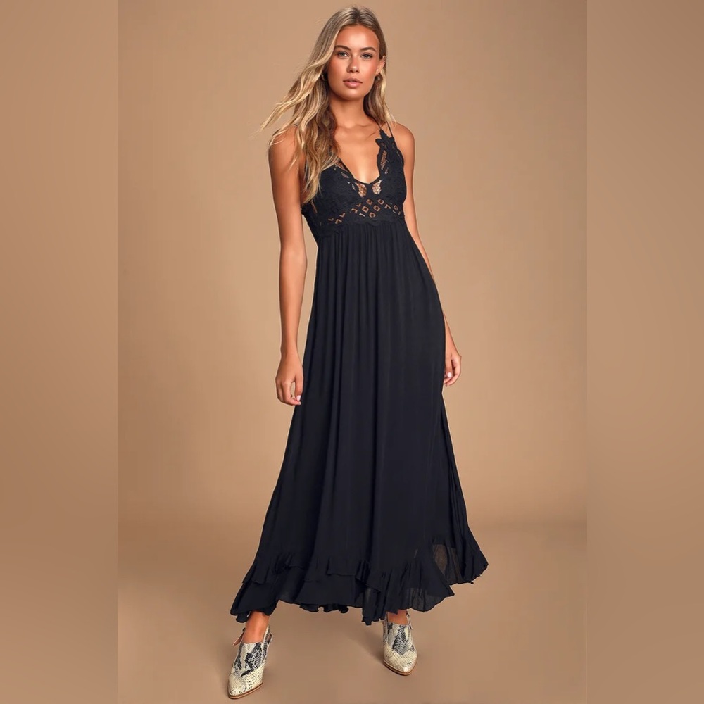 NEW WITH TAGS Free People Adella Maxi Black Lace Dress (Size L) (Orig. $128)